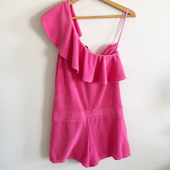 Juicy couture vintage 2010s pink terry cloth ruffled one shoulder romper sz Med - Picture 3 of 8